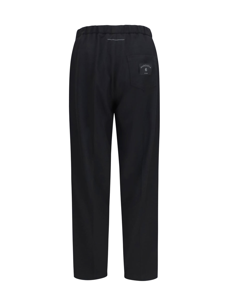 Pants Drawstring Straight-Leg Black Polyester Trousers