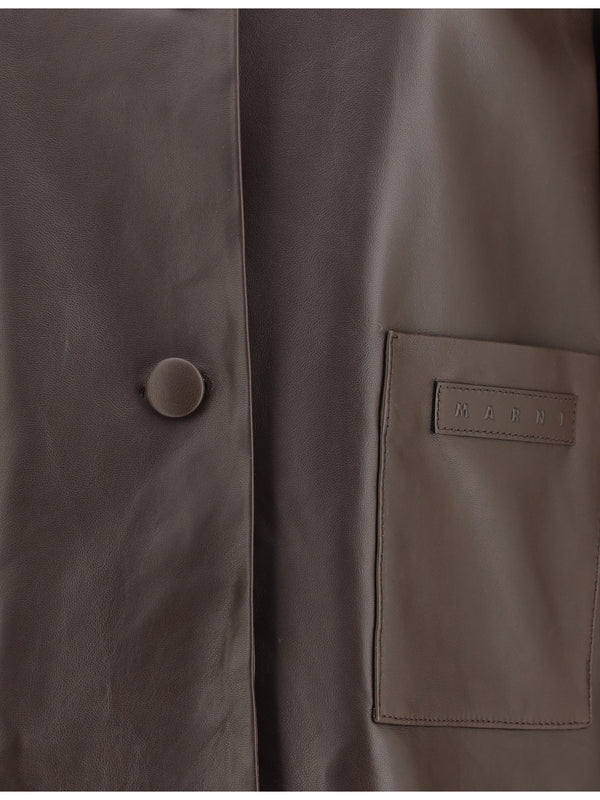 Leather Jacket With Shearling Collar Cacao Outer