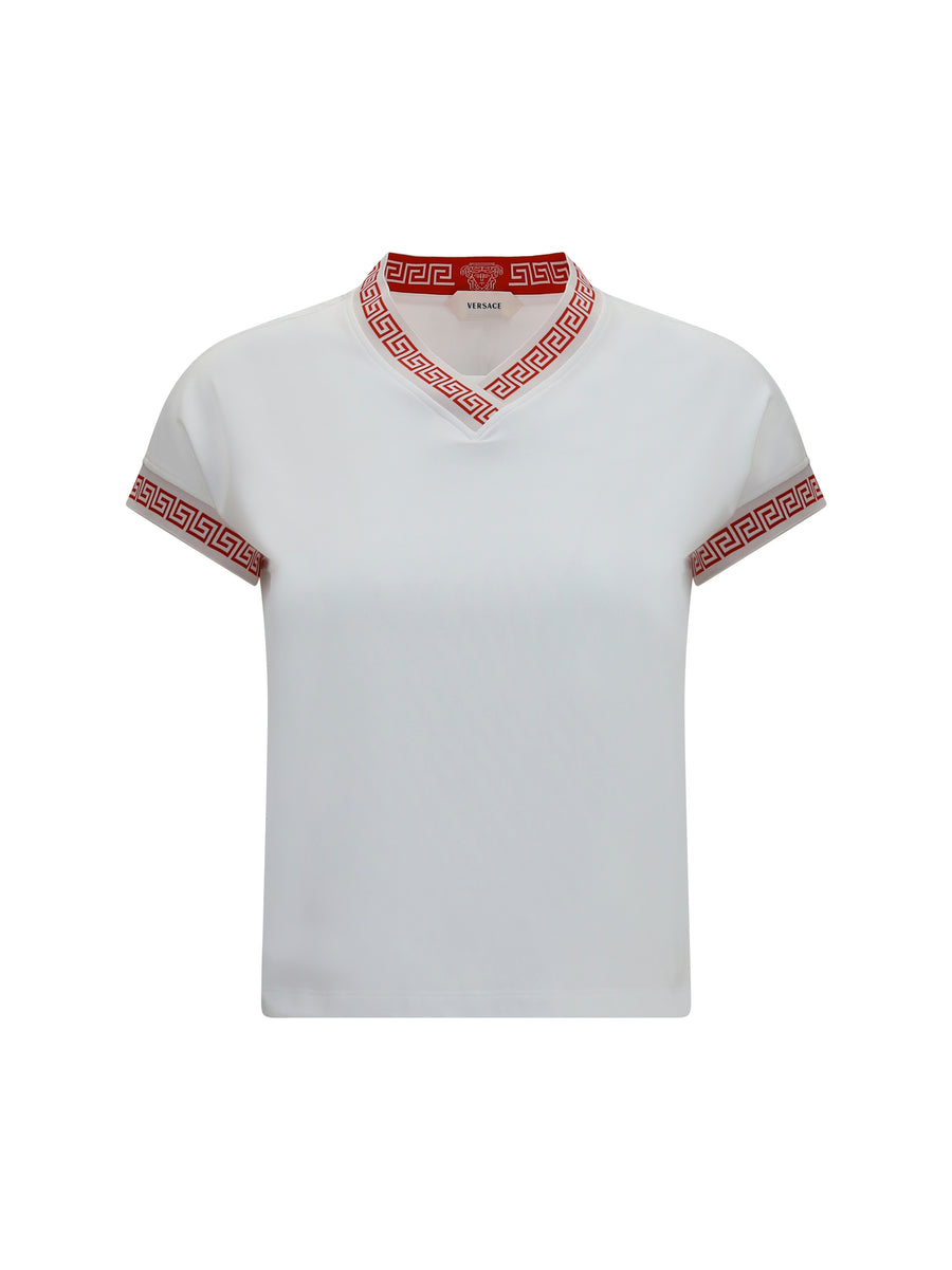 T-Shirt Greca V-Neck Optical White Cotton T-shirts & Jerseys