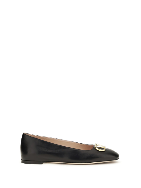 Ballerina Flats Vlogo Signature Black Nappa Calf Leather Shoes