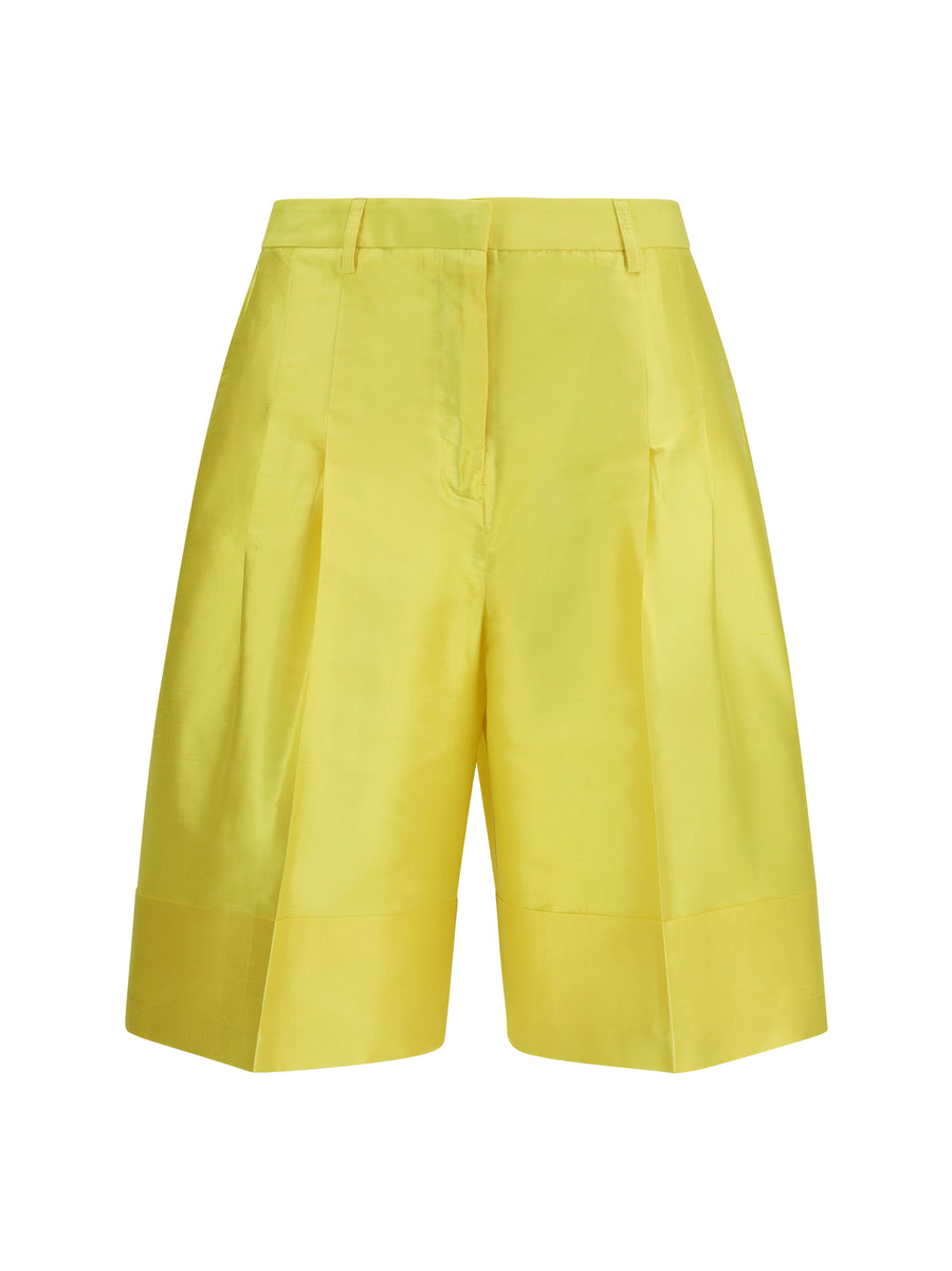 Sara Roka 100% Silk bermuda shorts in yellow