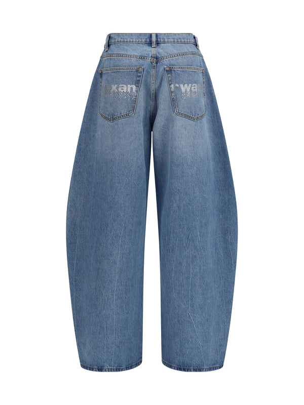 Balloon Jeans Crystal Embellished Vintage Light Indigo Cotton