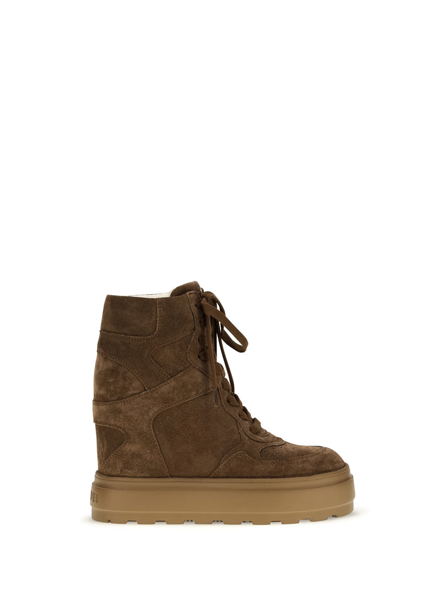 Lace-Up Wedge Sneakers Burnt Suede Rubber Sole Boot