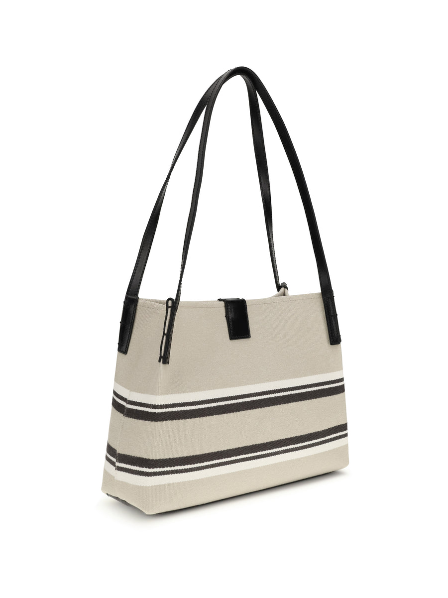 Canvas Shoulder Bag Natural-Black-Optical White Natural/black/optical Cotton