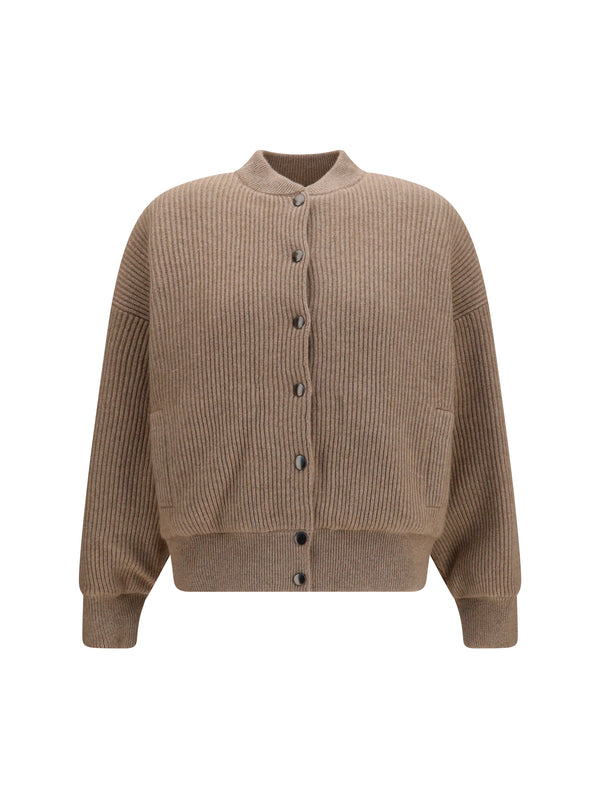 Ribbed Cashmere Bomber Brown Kashmir/capra Hircus Knitwear
