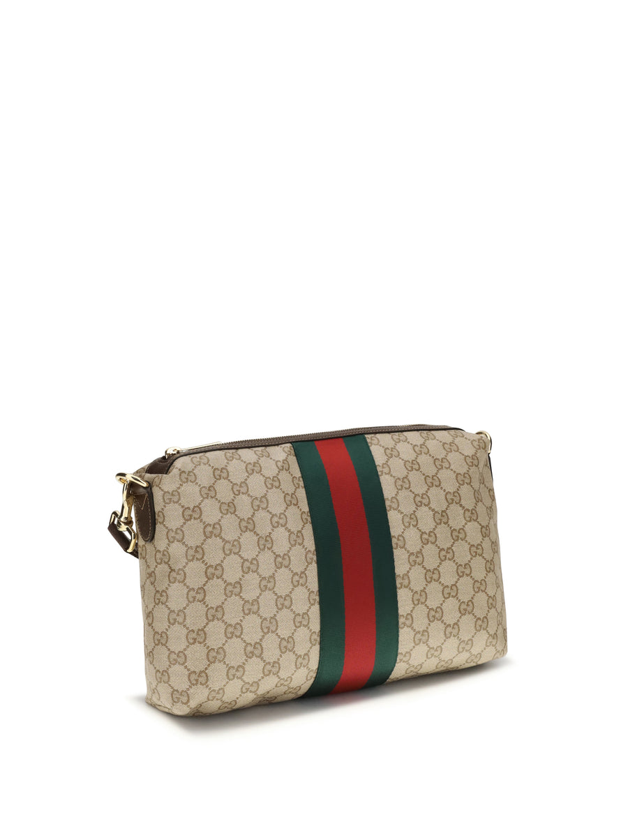Shoulder Bag Gg Coated Canvas Web Stripe Beige Fabric
