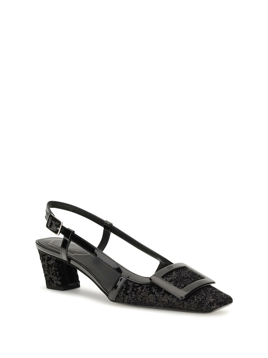 Slingback Pumps Belle Vivier Black Leather Calf Sandal