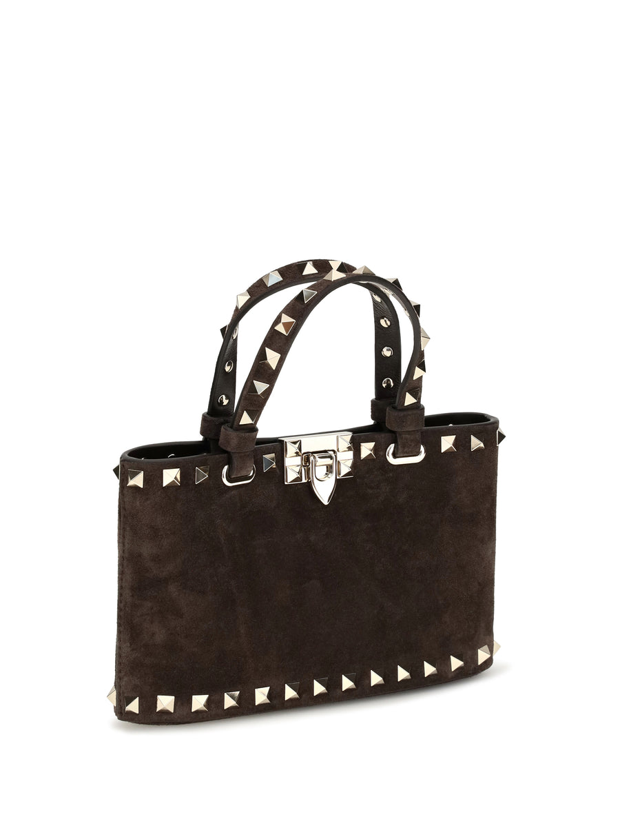 Mini Handbag Rockstud Suede Ebony Brown Calf Leather Handbags