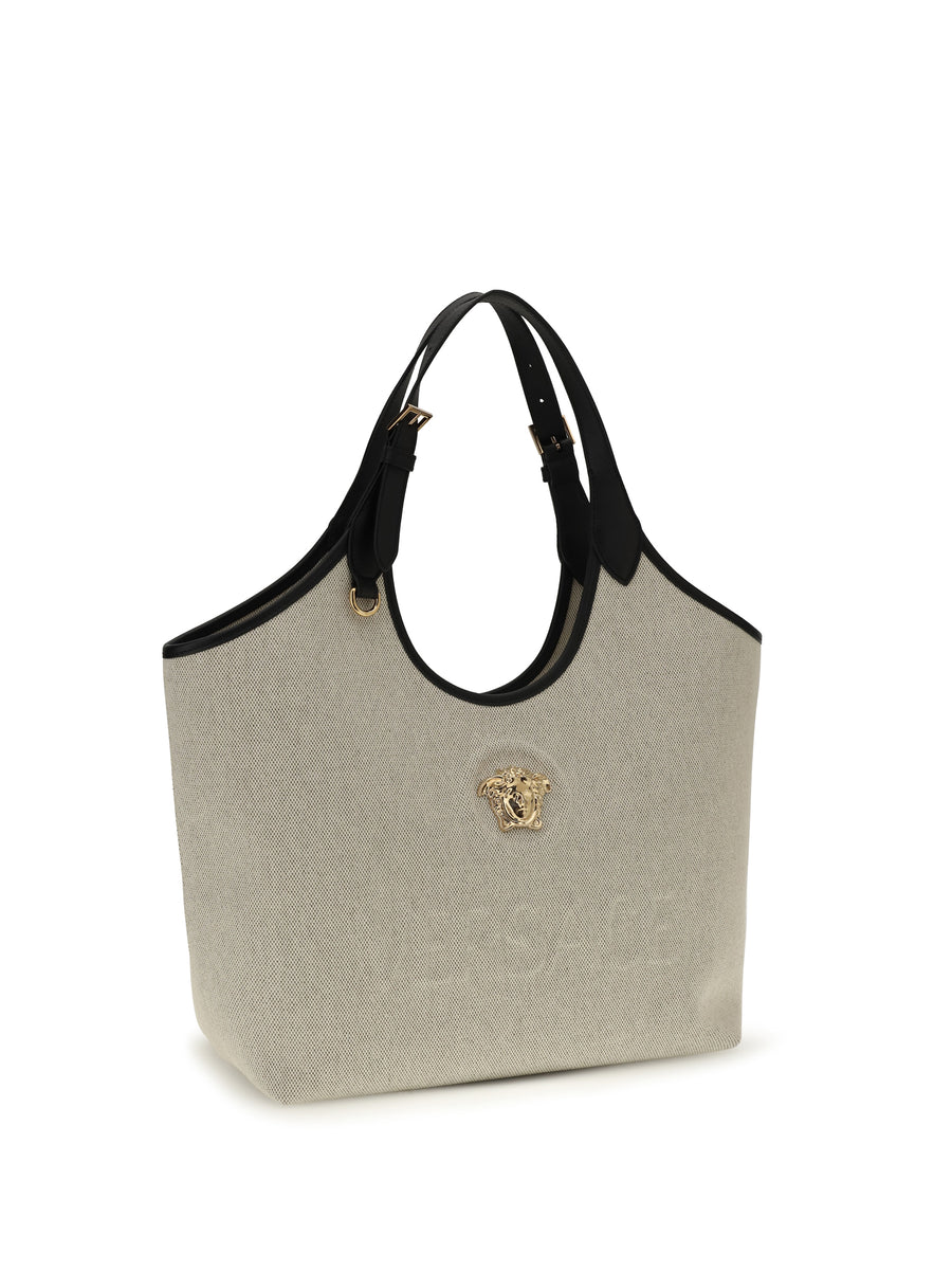 Tote Bag Calf Leather Rope Black/gold Cotton Shoulder