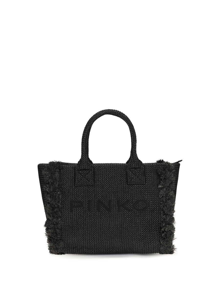 Pinko 100% Raffia tote bag in black