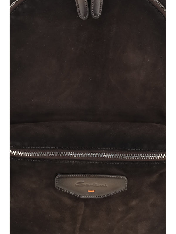 Backpack Suede Dark Brown Calf Leather Backpacks