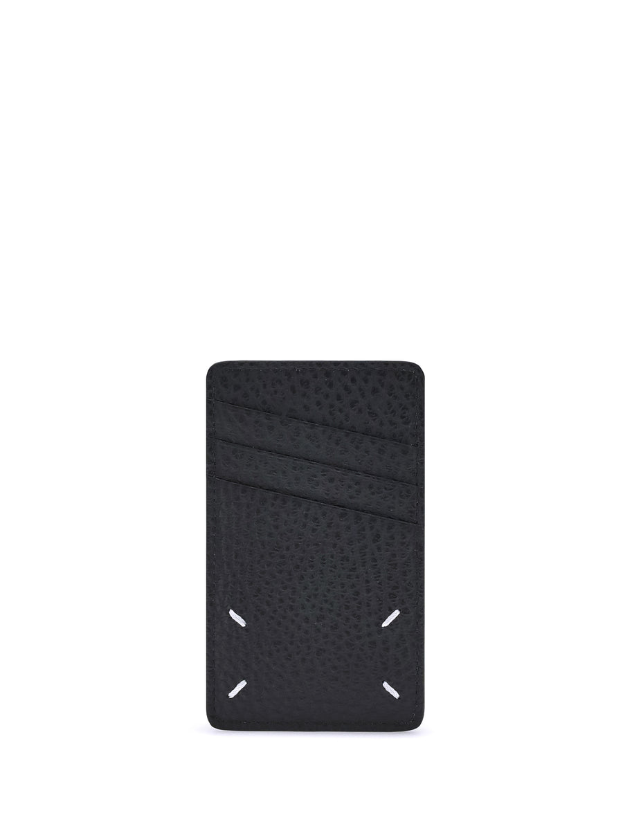 Vertical Card Holder Black Grained Leather Calf Umbrellas
