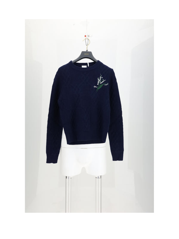 Cable Knit Sweater Blue Wool (ovis Aries)
