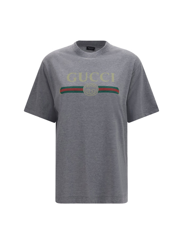 Cotton And Silk Jersey Printed T-Shirt Grey Melange/mc Cotton; T-shirts