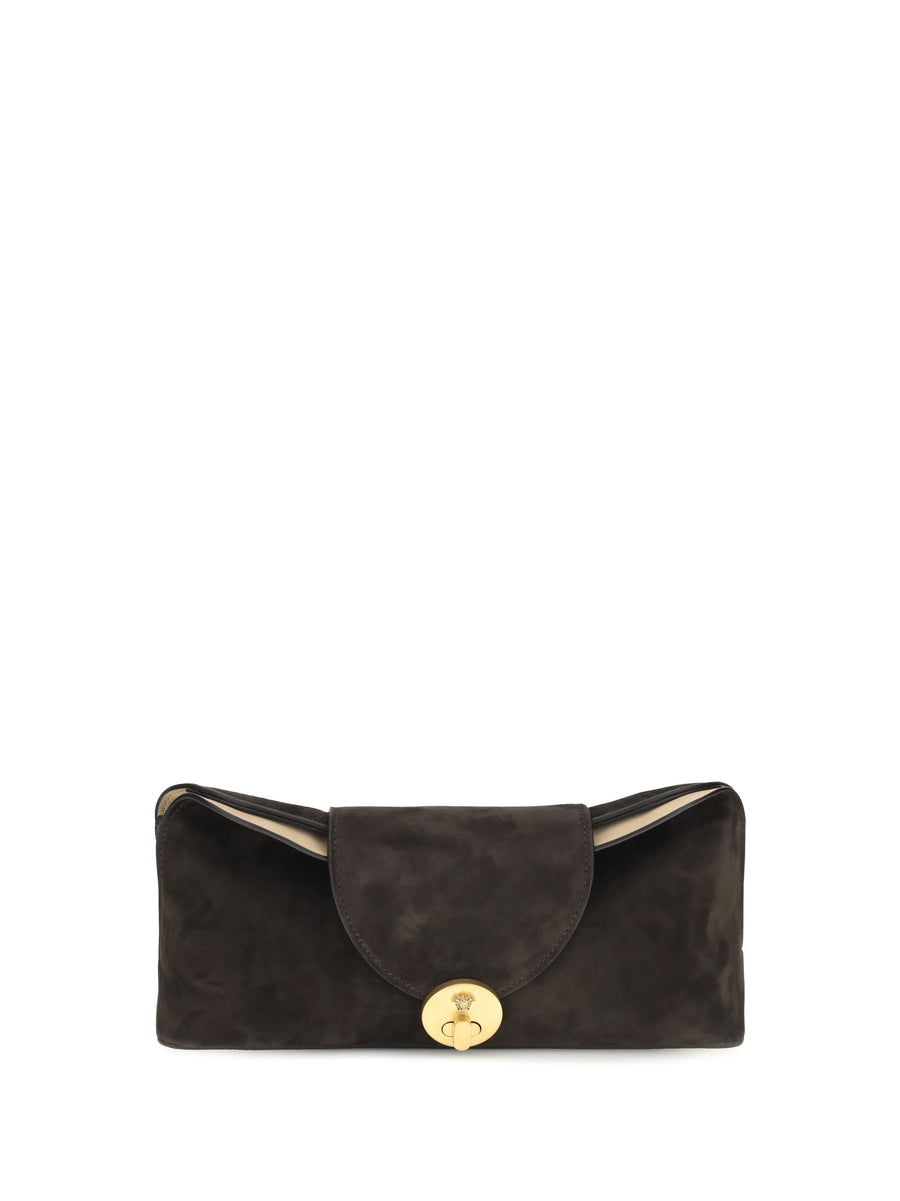 Suede Pouch Vivian Mocha Gold Calf Leather Shoulder Bags