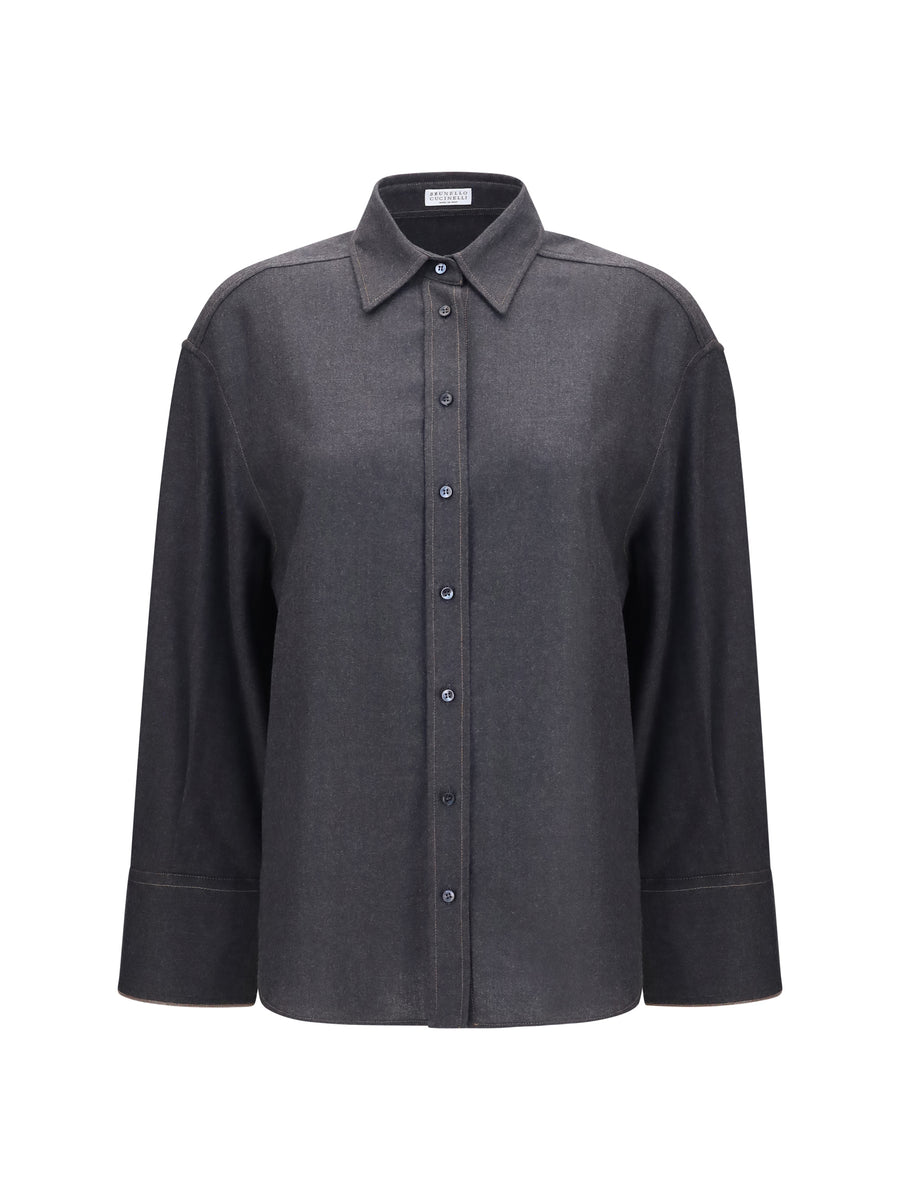 Brunello Cucinelli 100% Fleece Wool Ovis Aries shirt in gray