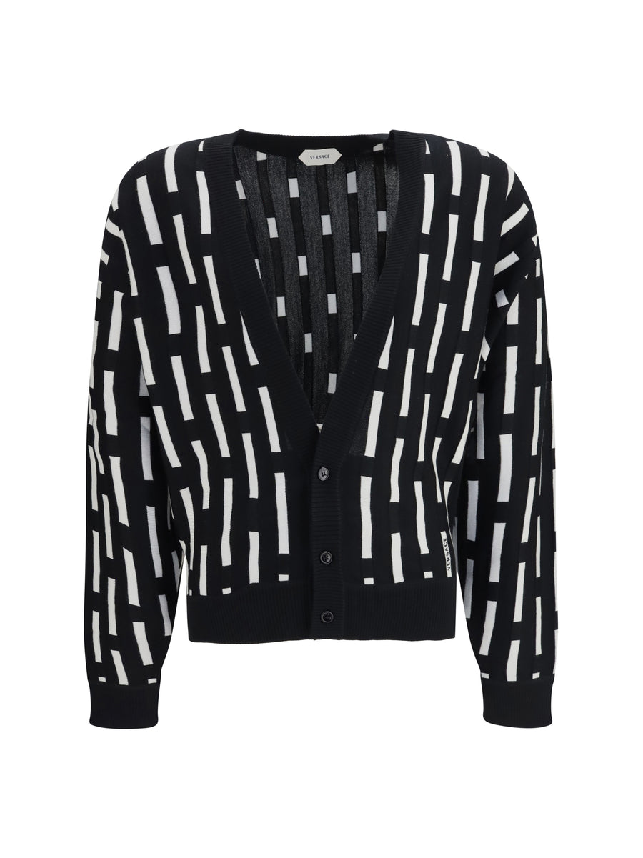 Gianni Dashes Cardigan Black/white Wool Ovis Aries