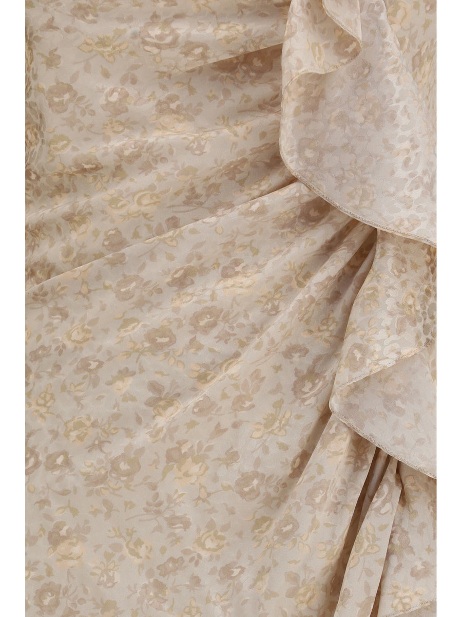 Dress Draped Jacquard Cream Silk
