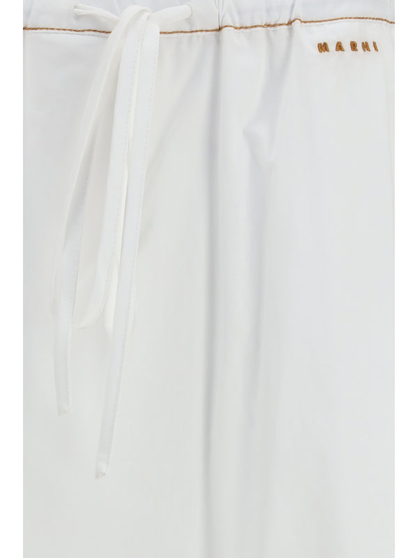 Wide-Leg Draped Pants Lily White Cotton Trousers
