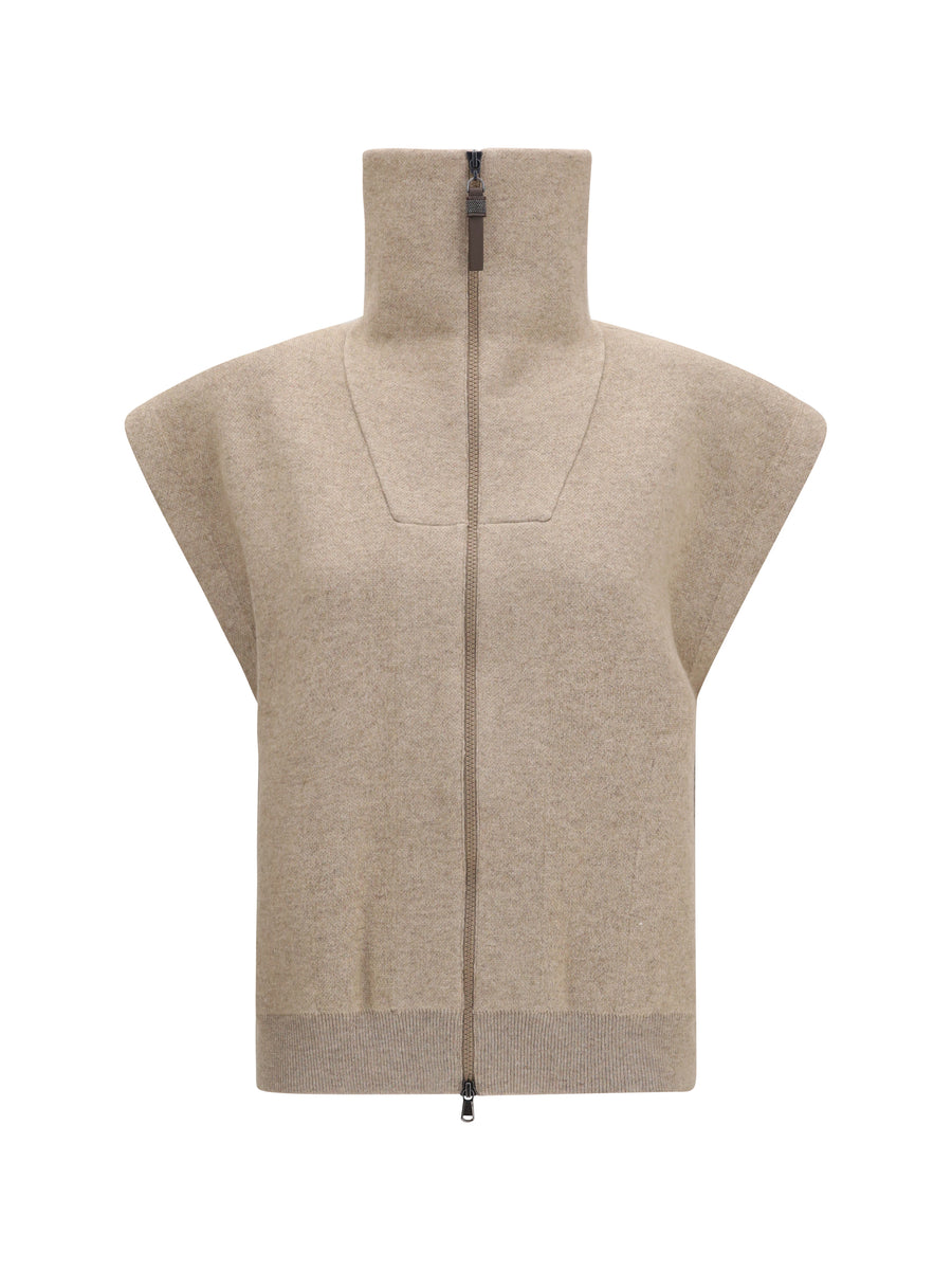 Cardigan High-Neck Zip Brown Cashmere (capra Hircus)