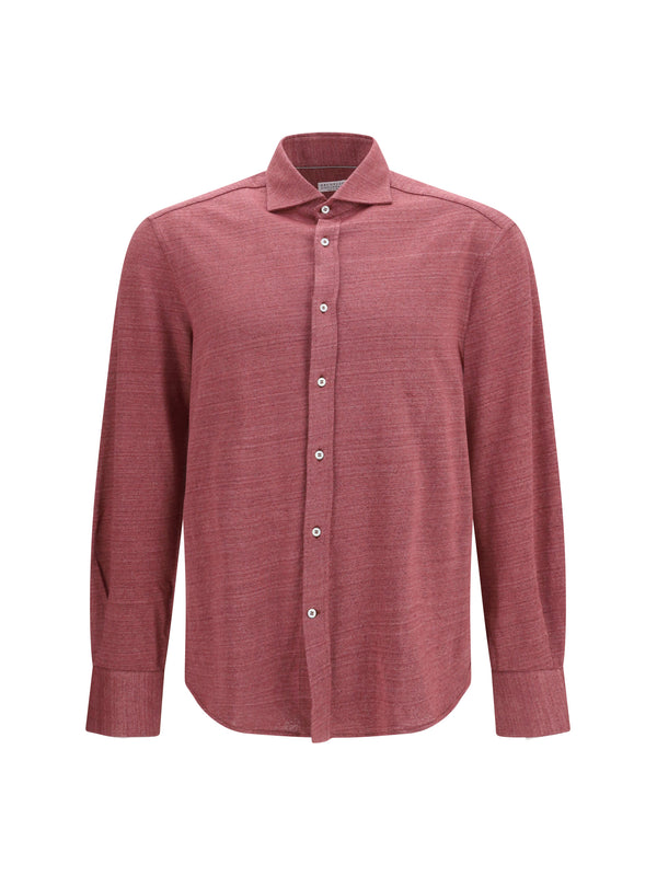 Linen-Cotton Knit Shirt Corallo Coral