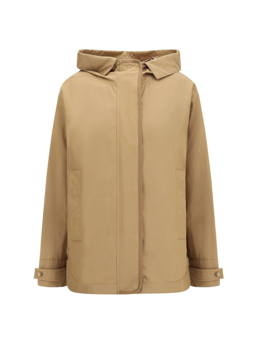 Hooded Jacket With Logo Patch Brown Polyamide