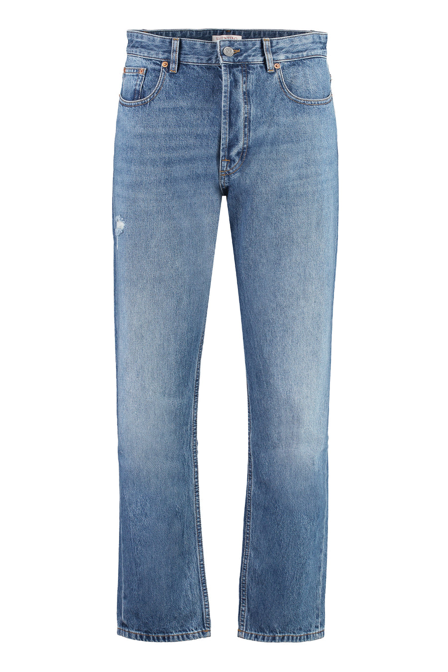 5-Pocket Straight-Leg Jeans Denim Cotton; Patch: Leather Regular &