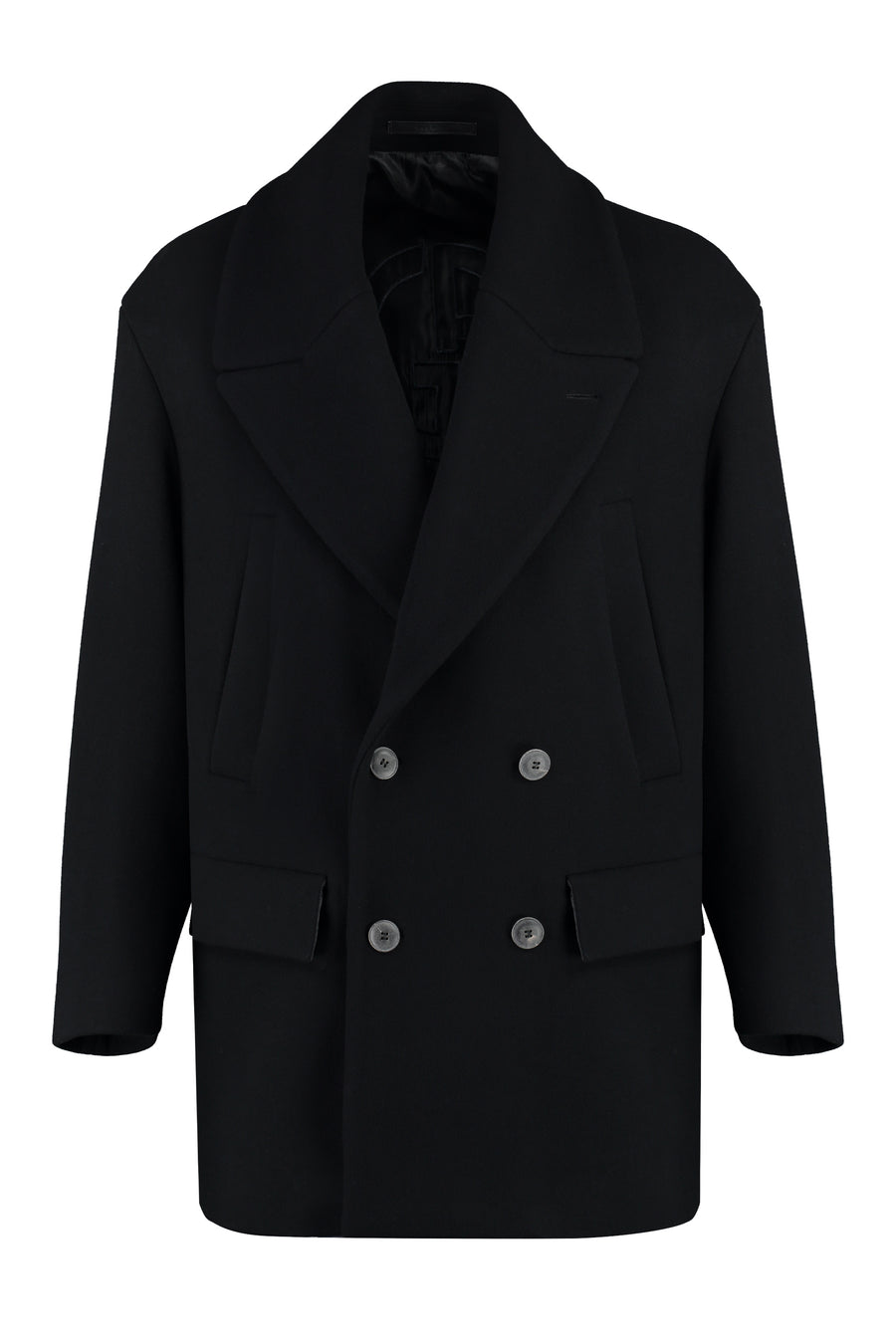 Coat Double-Breasted Wool-Blend Black Polyamide