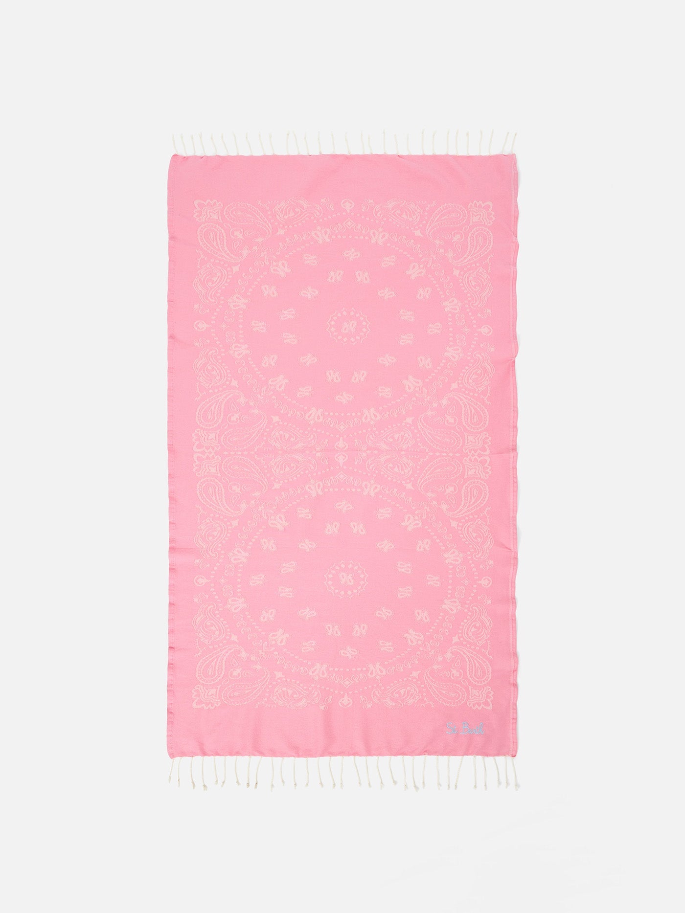 Foutas Cotton Beach Towel With Bandana Jacquard Pink