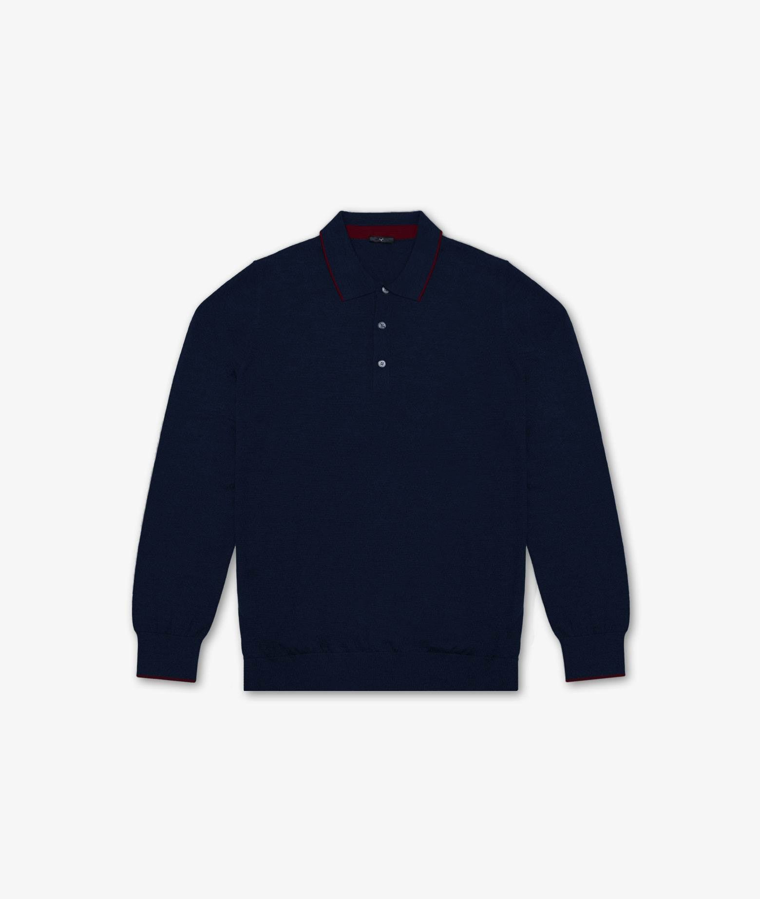 Long Sleeve Polo Shirt Blue Pullover M/lunga
