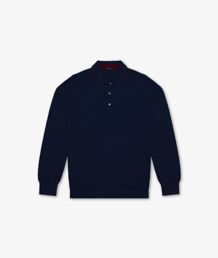 Long Sleeve Polo Shirt Blue Pullover M/lunga