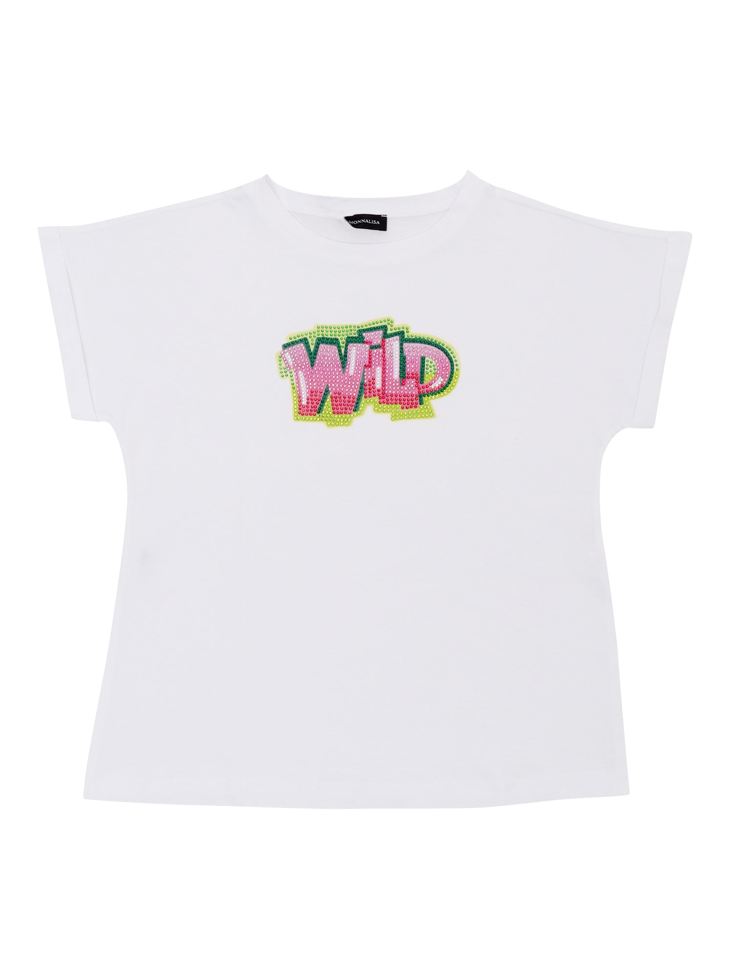 Girls T-shirt with rhinestones White Cotton Short Sleeves