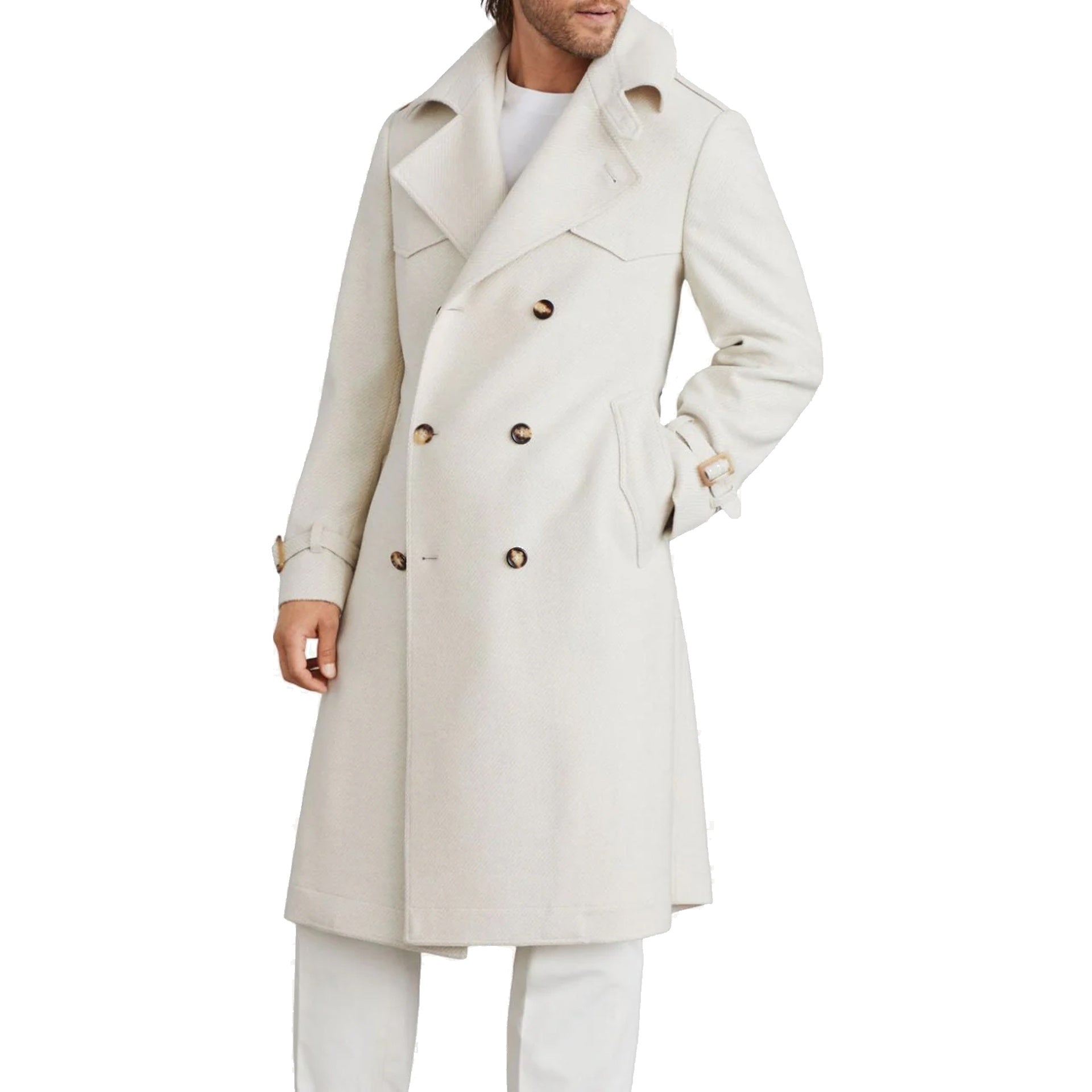 Wool Trench Coat Beige Cashmere Silk