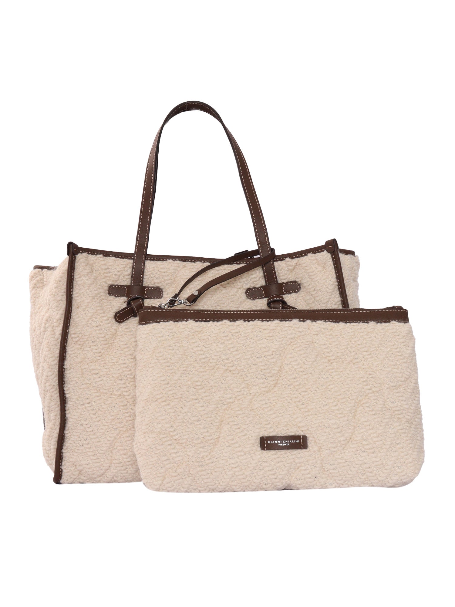 Leather And Fabric Bag White Shoulder