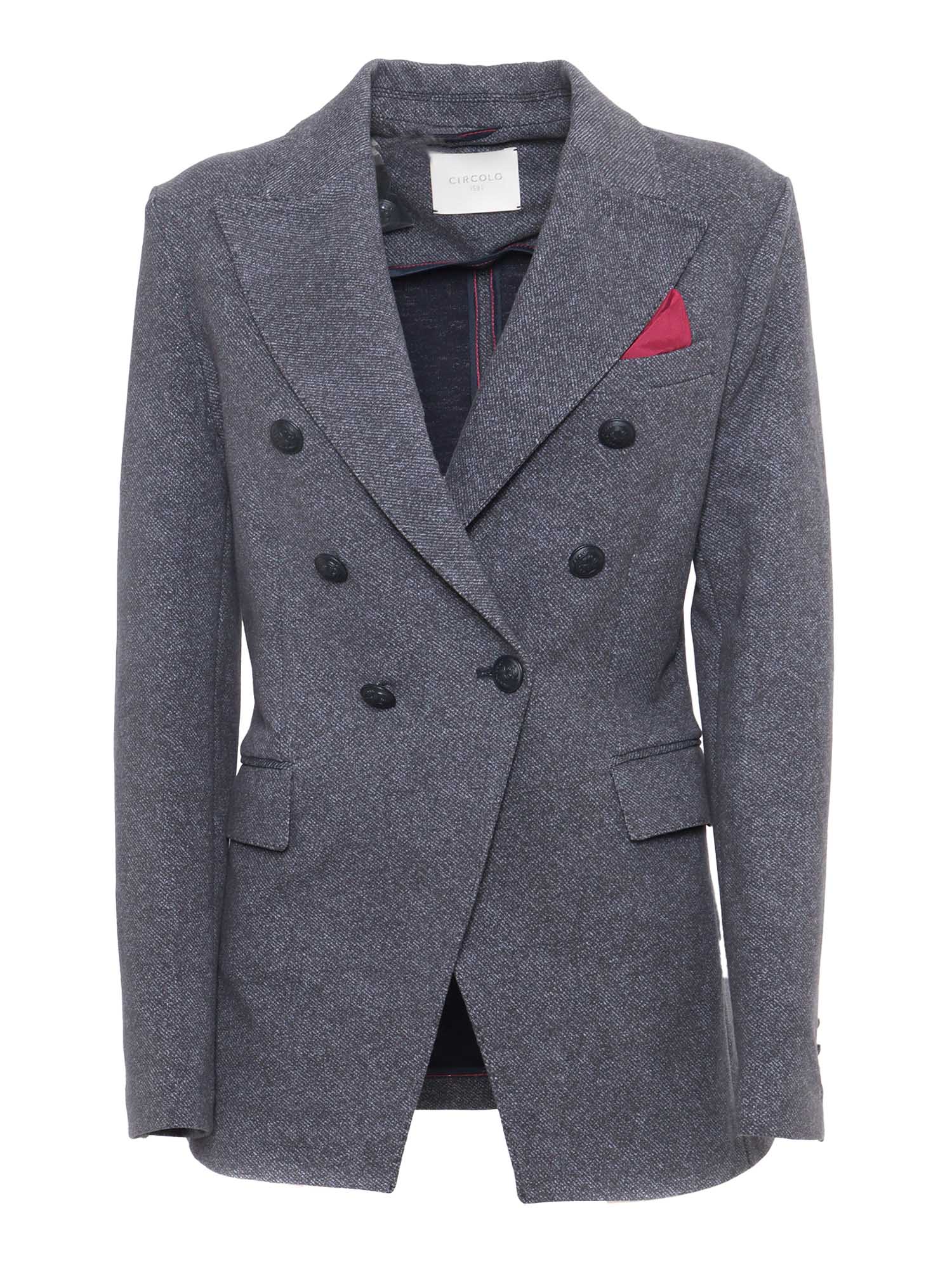 Double Breasted Jacket Grey Cotton Elastane