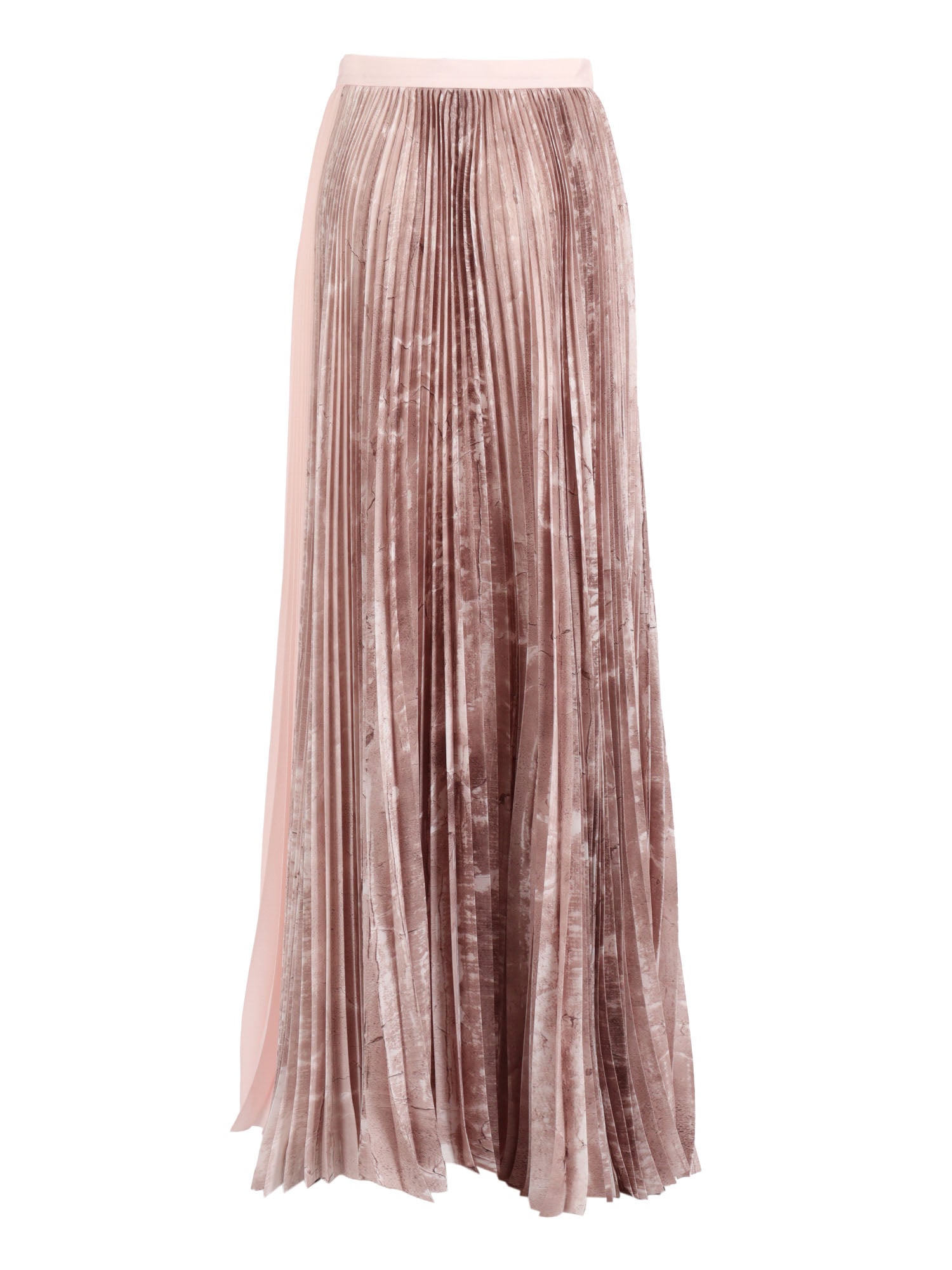 PLEATED PRINTED SATIN WIDE LONG SKIRT Pink Polyester
