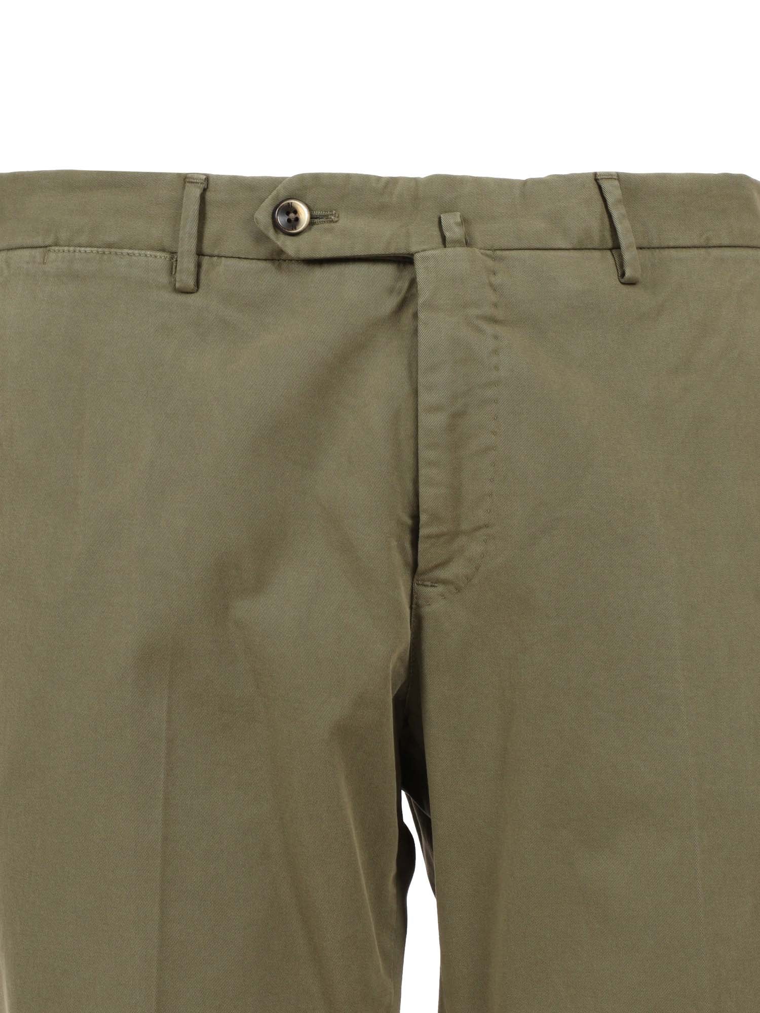 Slim, Flat Front, Diagonal Pockets, Unfinished Green Cotton Elastane Pant