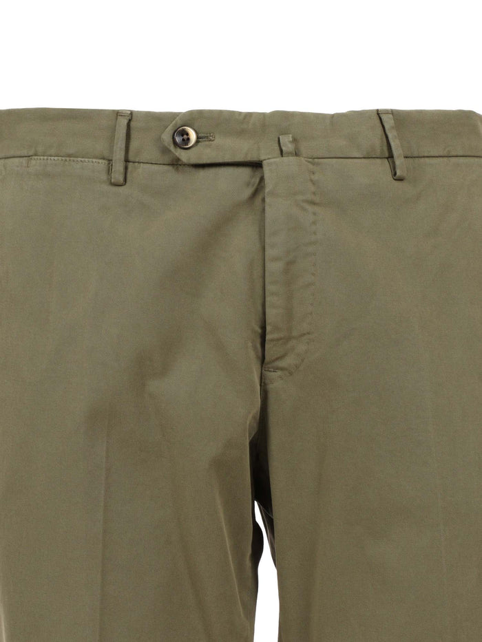SLIM, Flat Front, Diagonal Pockets, Unfinished Green Cotton Elastane Pant