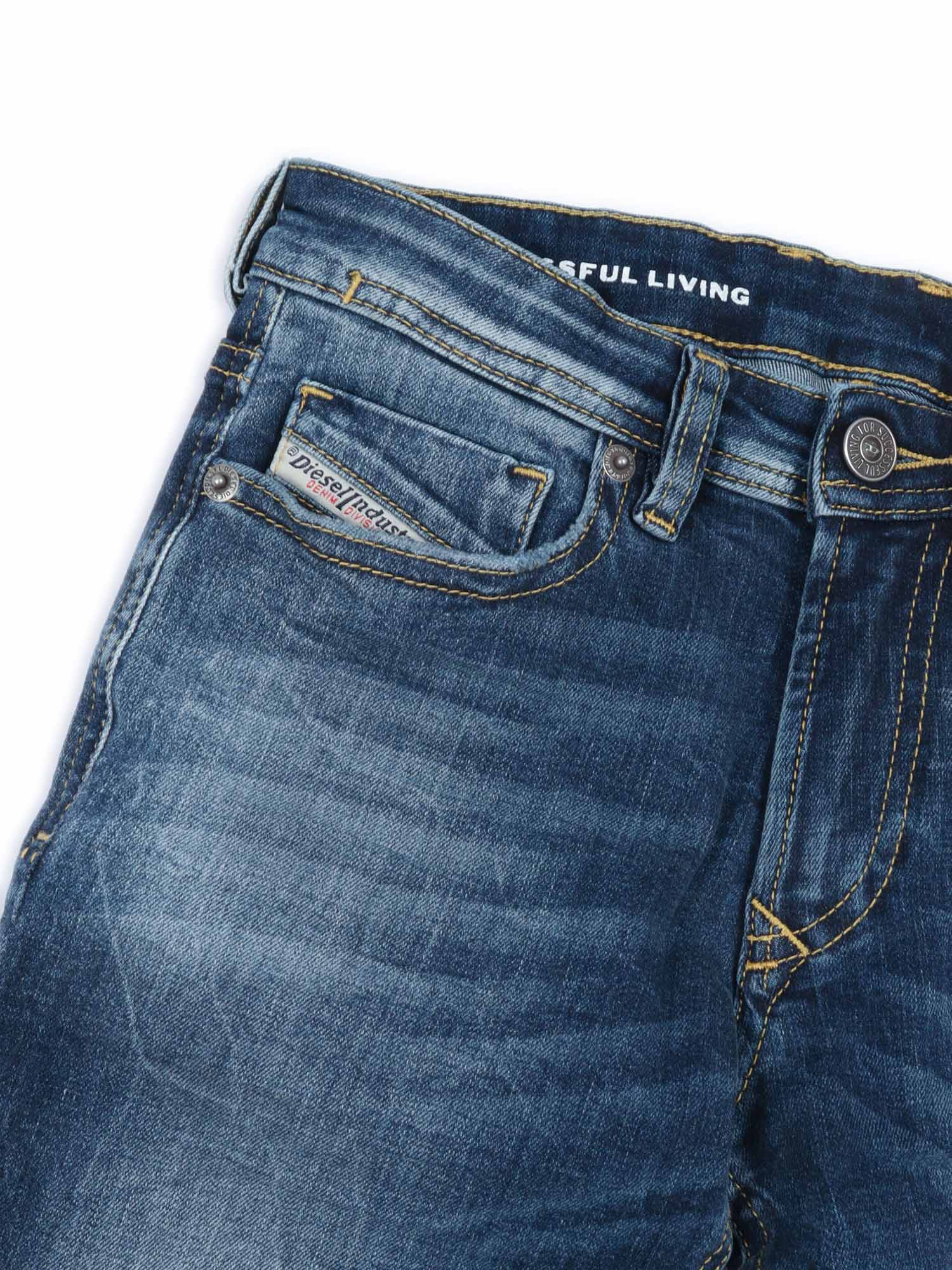 5 Pockets Blue Cotton Polyester Elastane Jean