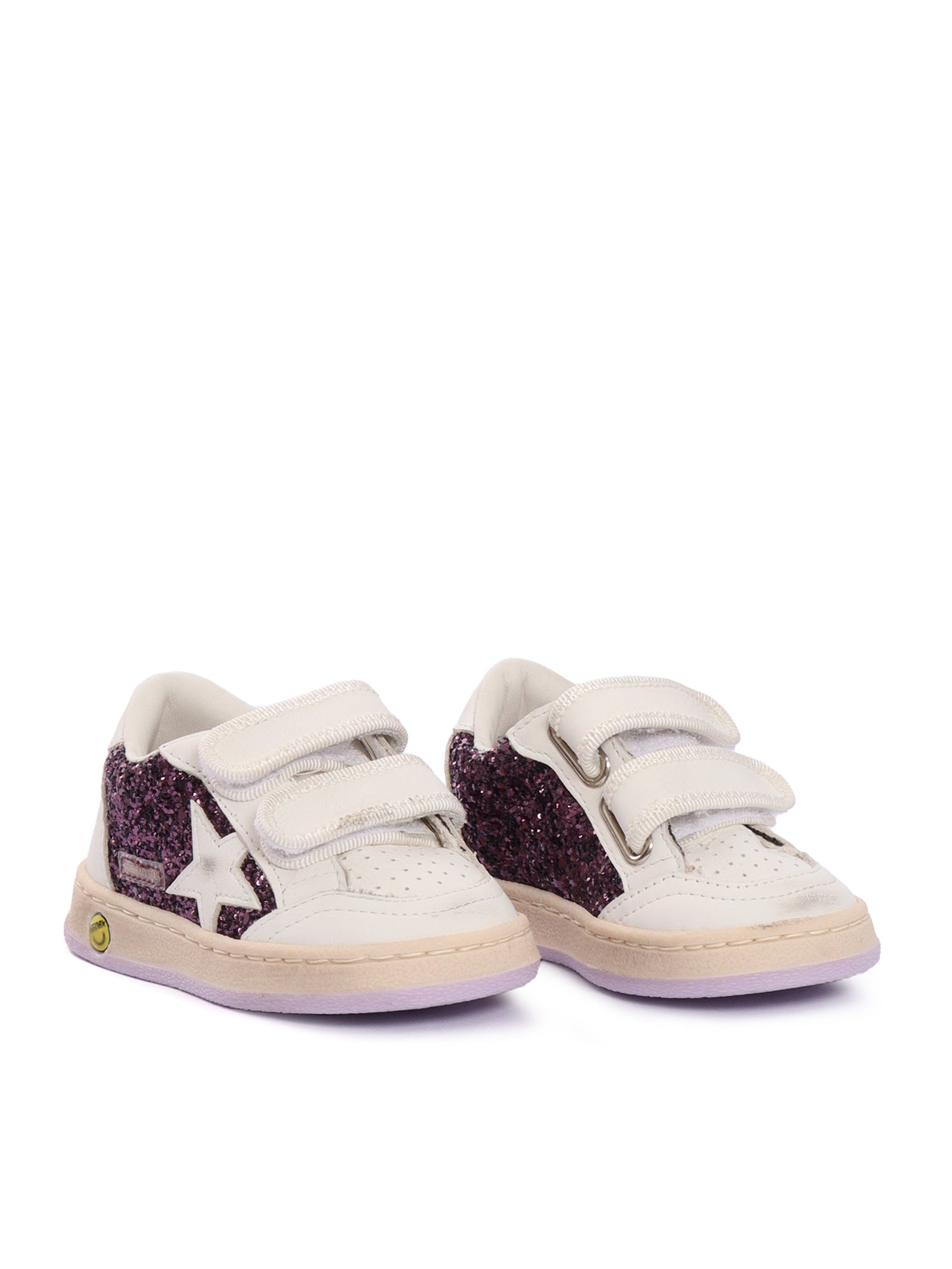 Ballstar Strap Glitter Upper Leather Toe Star Heel And Spur Sneakers Purple Kid