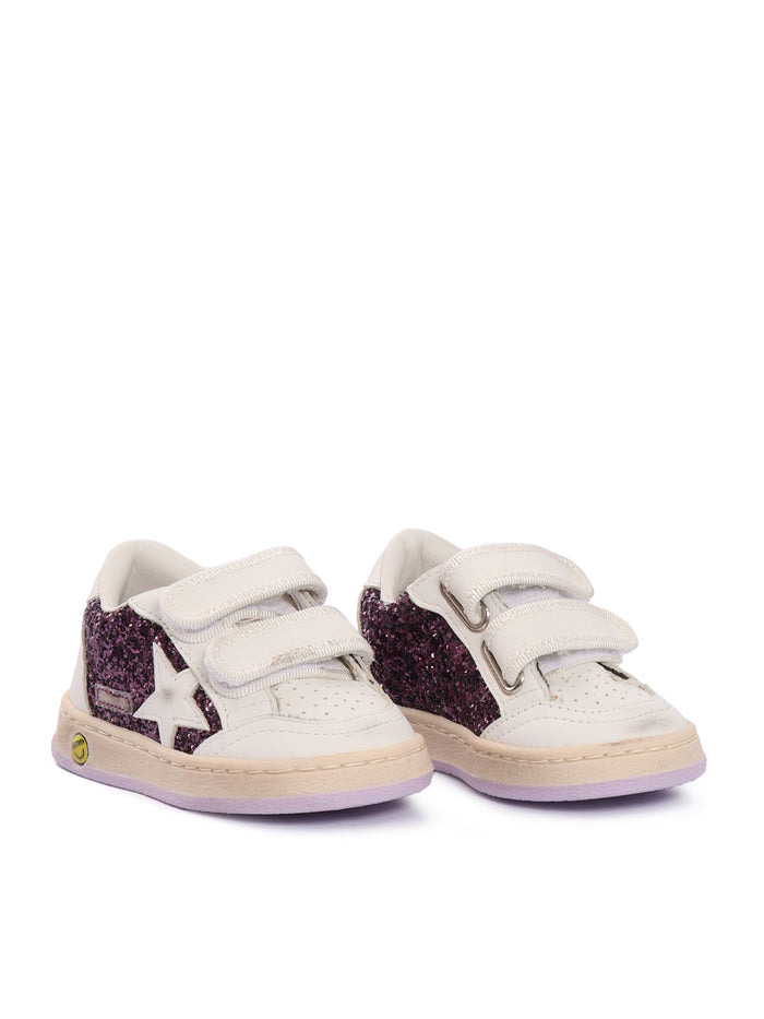 Ballstar Strap Glitter Upper Leather Toe Star Heel And Spur Sneakers Purple Kid