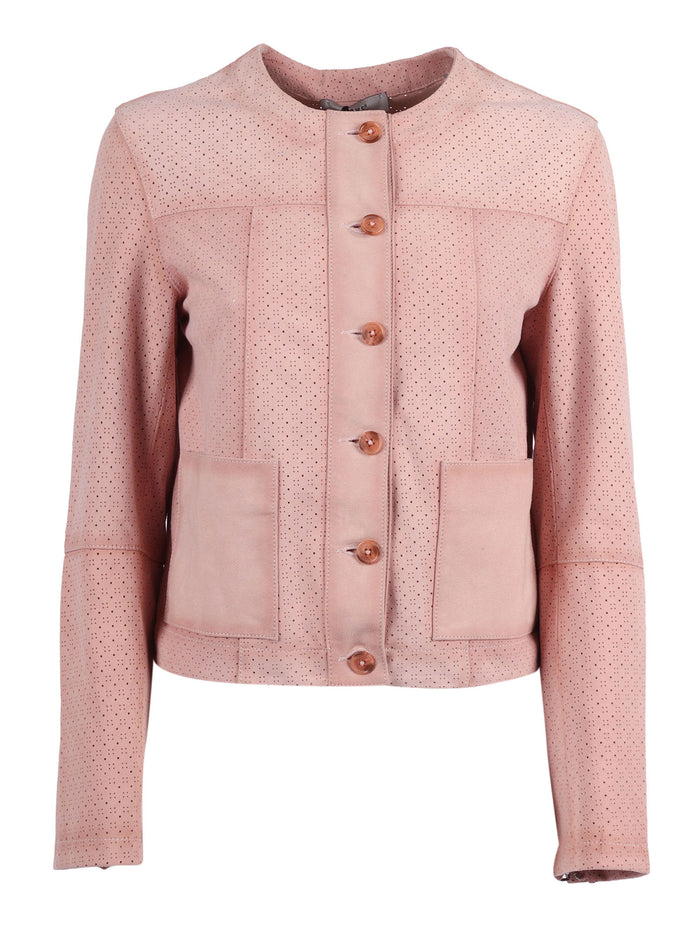 Woman Goat Suede Leather Jacket Pink Goatskin