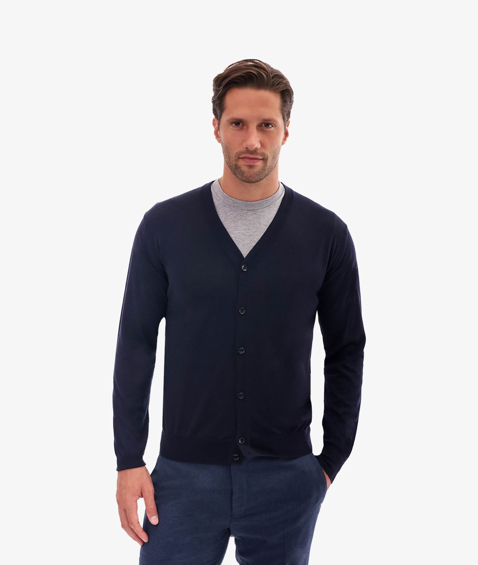 Merino Wool Cardigan Navy Basic Light Kintwear