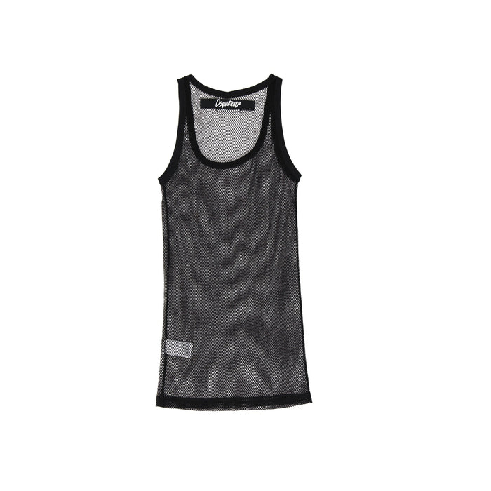 Sleeveless Long Top Black Cotton Polyamide