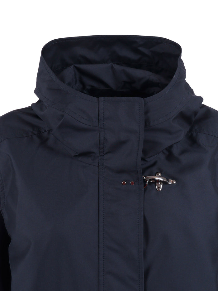 HOODED SHORT PARKA COAT Blue Polyester
