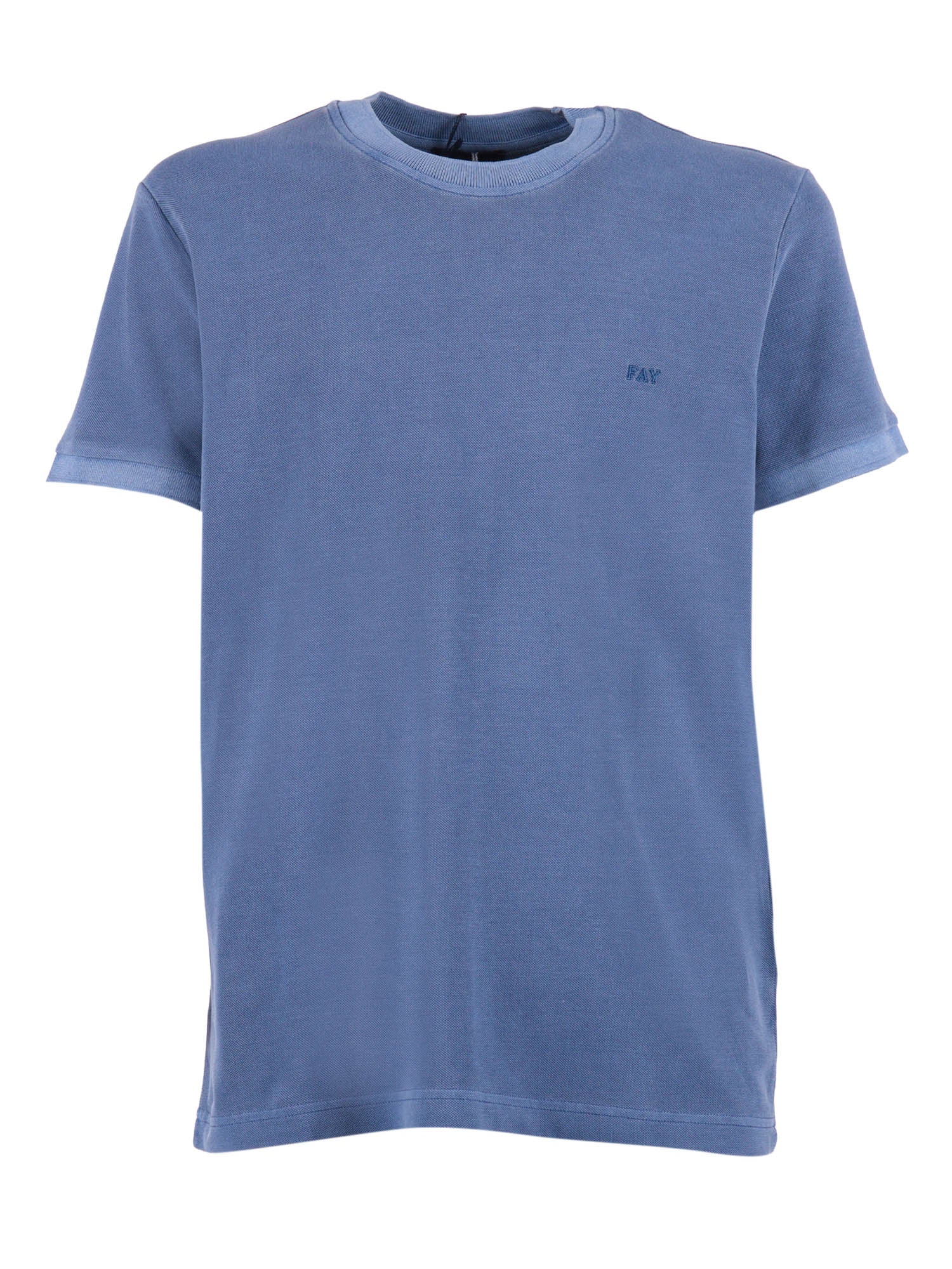 FAY PIQUET TINTO FROSTED T-SHIRT Blue Cotton Short Sleeves