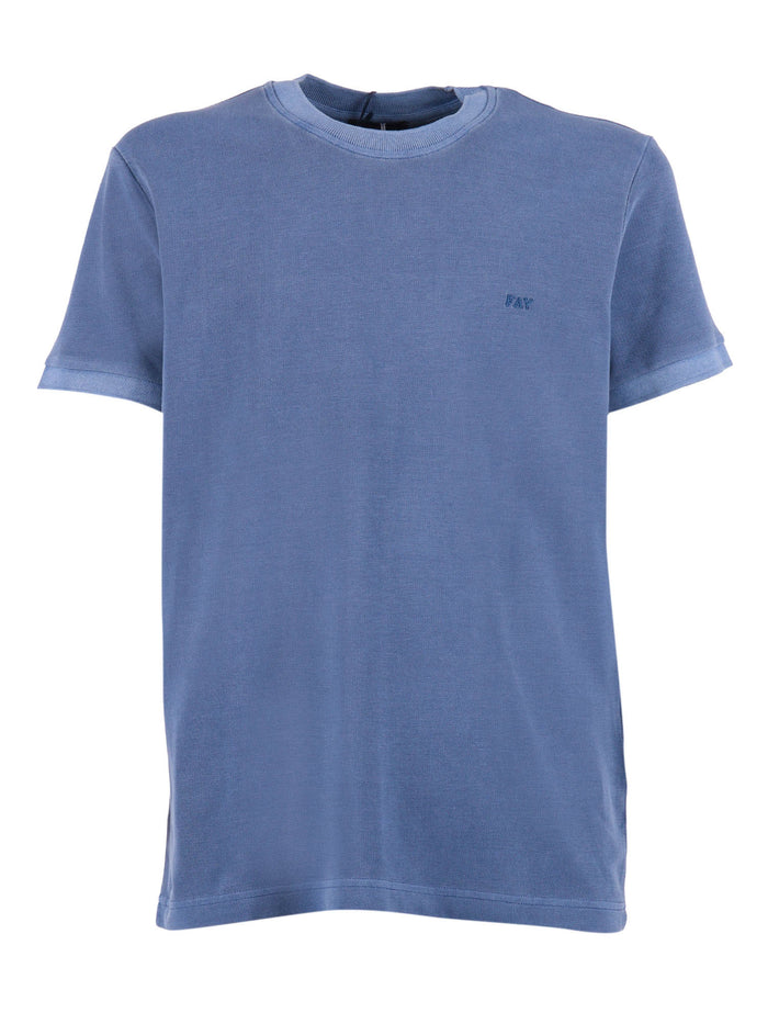 FAY PIQUET TINTO FROSTED T-SHIRT Blue Cotton Short Sleeves