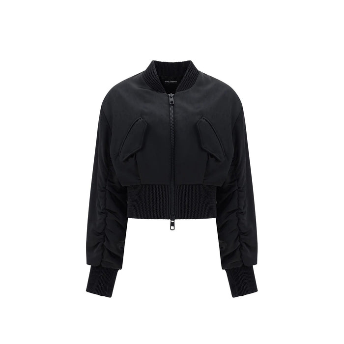 Cropped Bomber Jacket Black Acetate