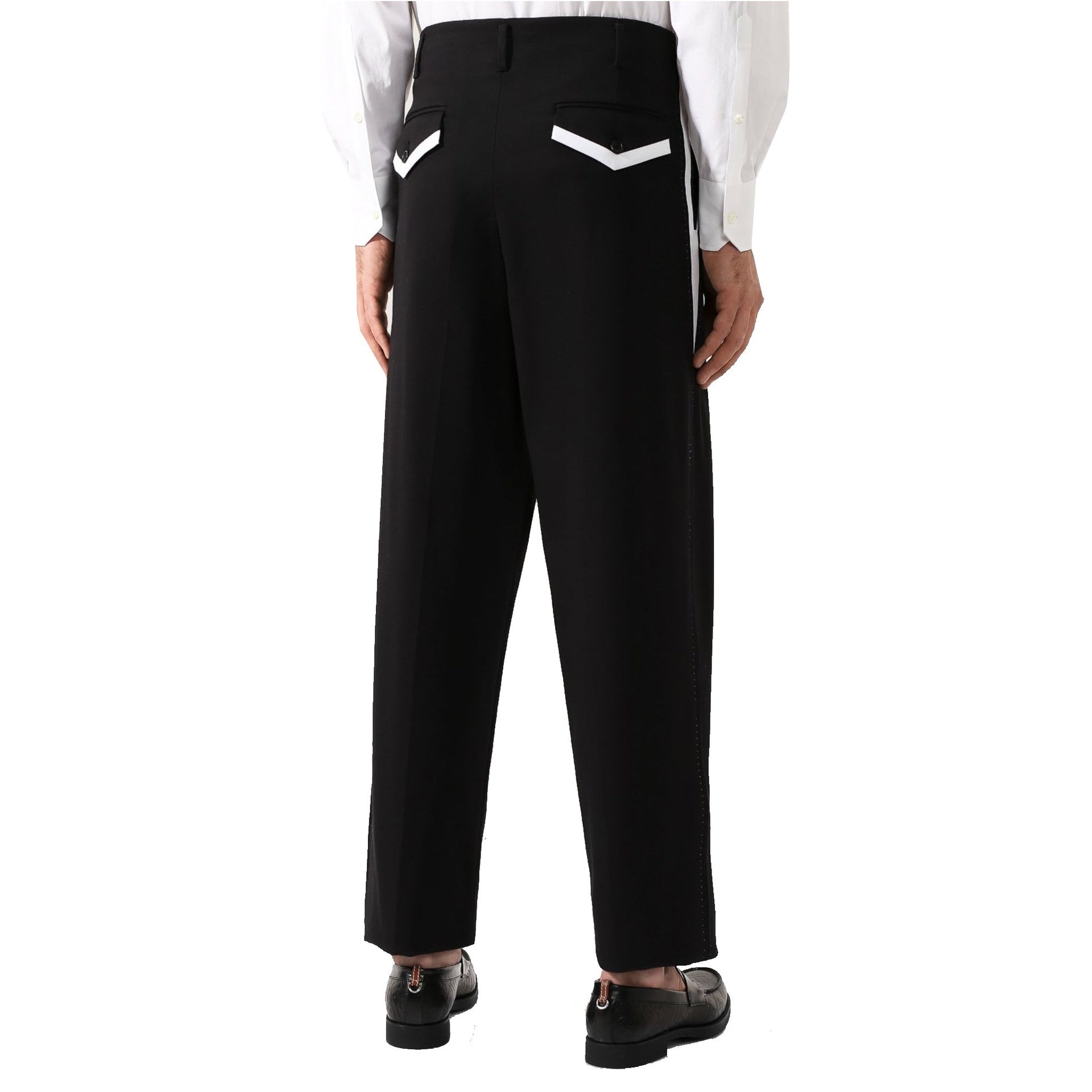 Side Stripe Pleat Trousers Black Cotton Elastane