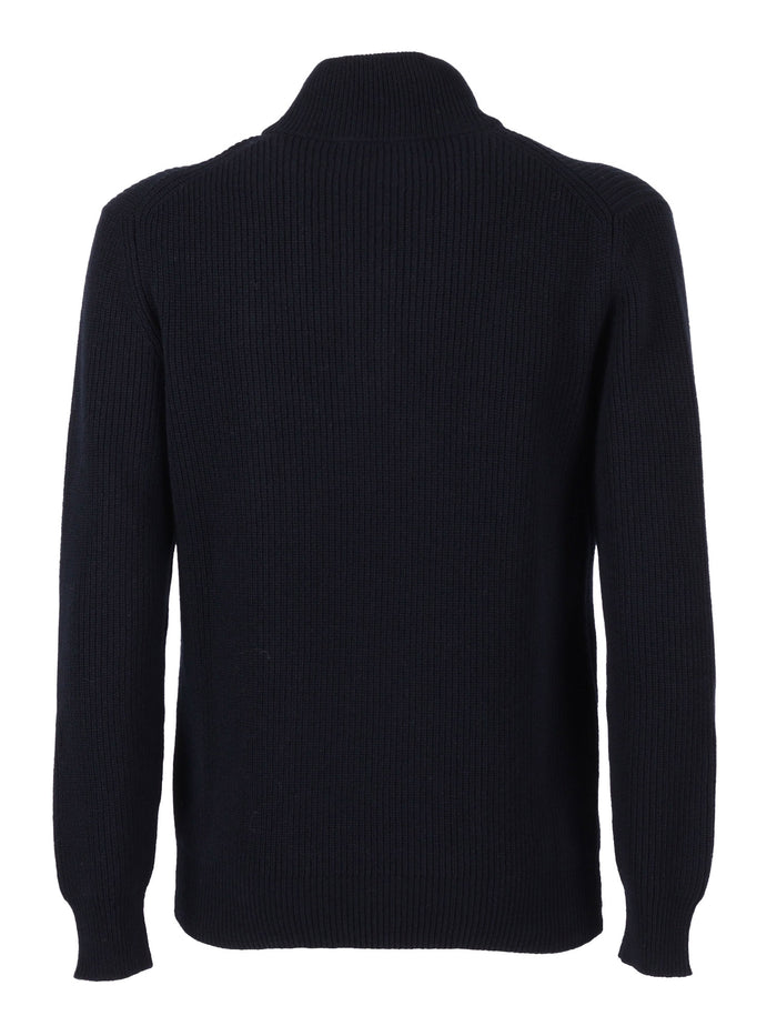 HALF ZIPPED PULLOVER Blue Wool Crewneck